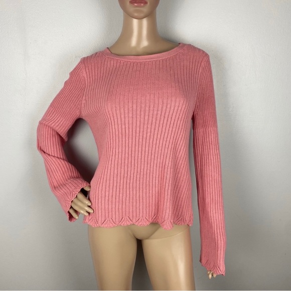 NEW RACHEL PARCELL PINK RIB KNIT SWEATER - Picture 2 of 10